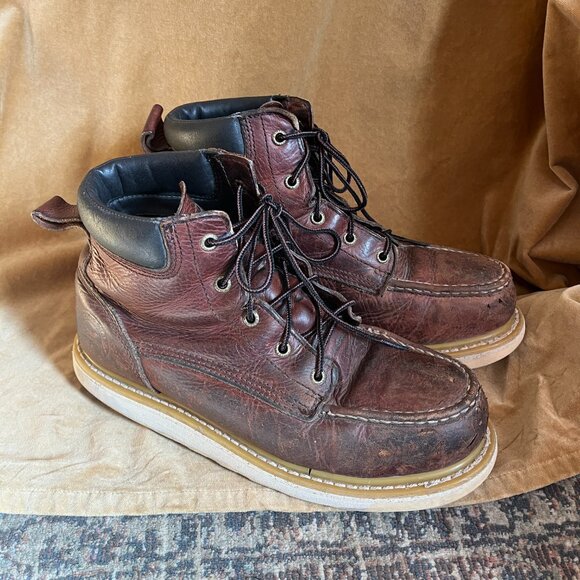 Irish Setter Other - Irish Setter Ashby Work Boots Men 9 D Moc Toe Safety Toe Brown Leather Thrashed